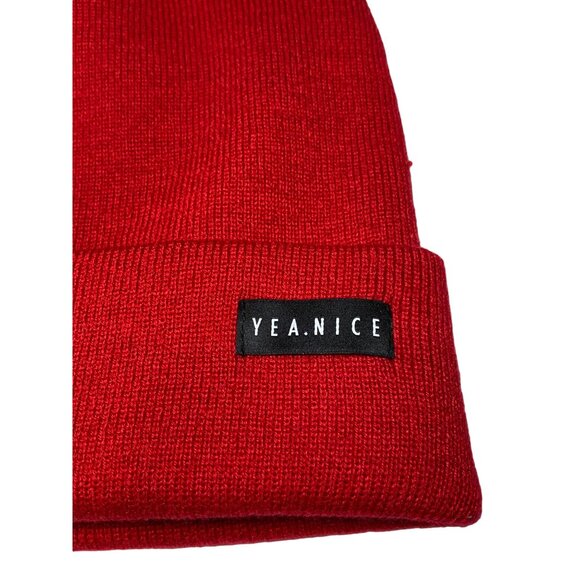 Yea.Nice Legend Knit Ruby Red Folded Beanie Hat Cap - Picture 2 of 3
